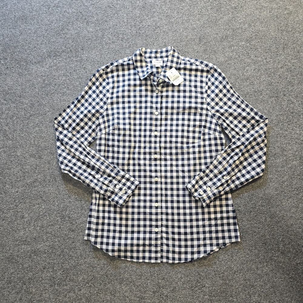 J Crew Top Women Size Small Blue White Plaid Button Up Long Sleeve Career Casual